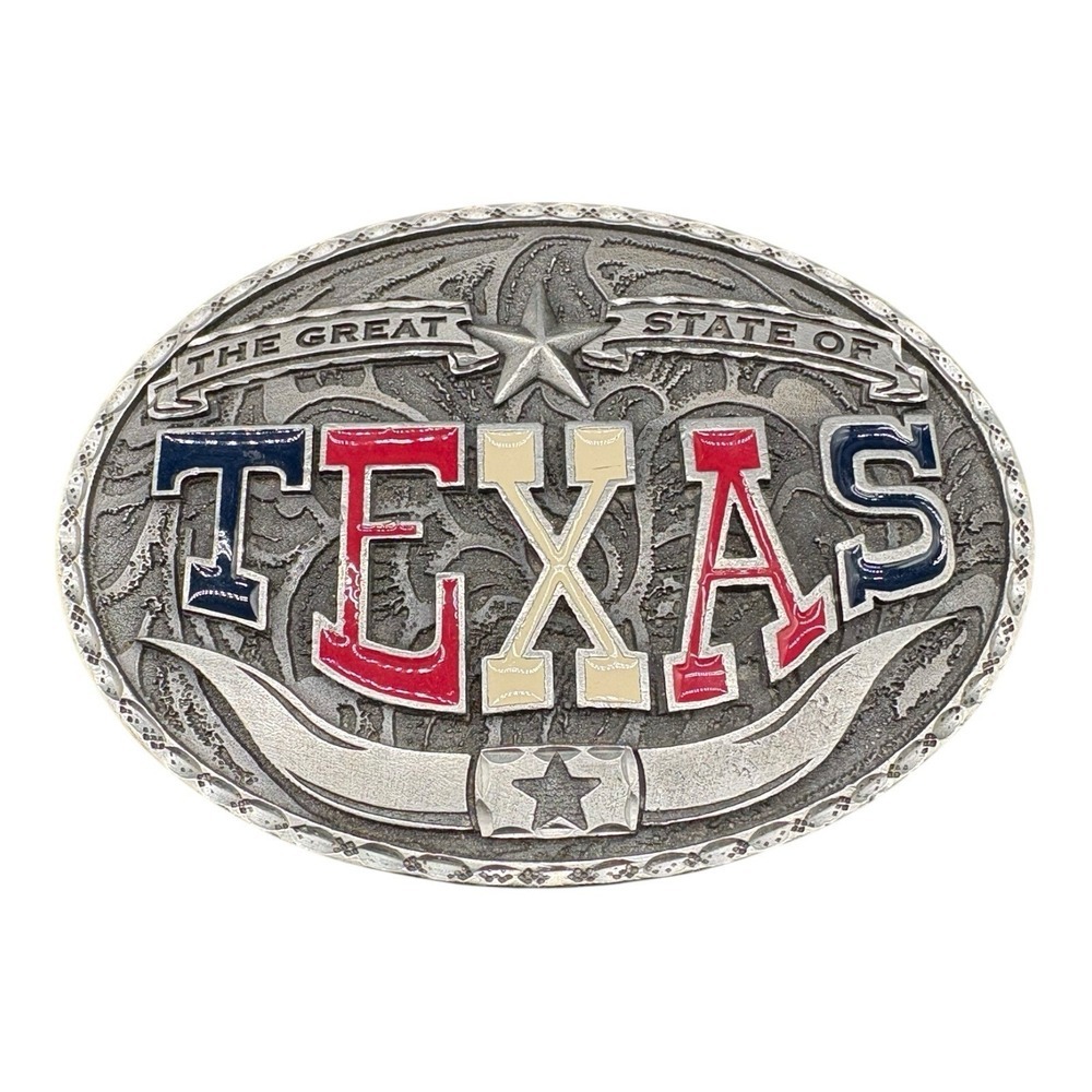 Texas Longhorn Belt Buckle Great State‎ Cowboy Western Silver Tone Vintage